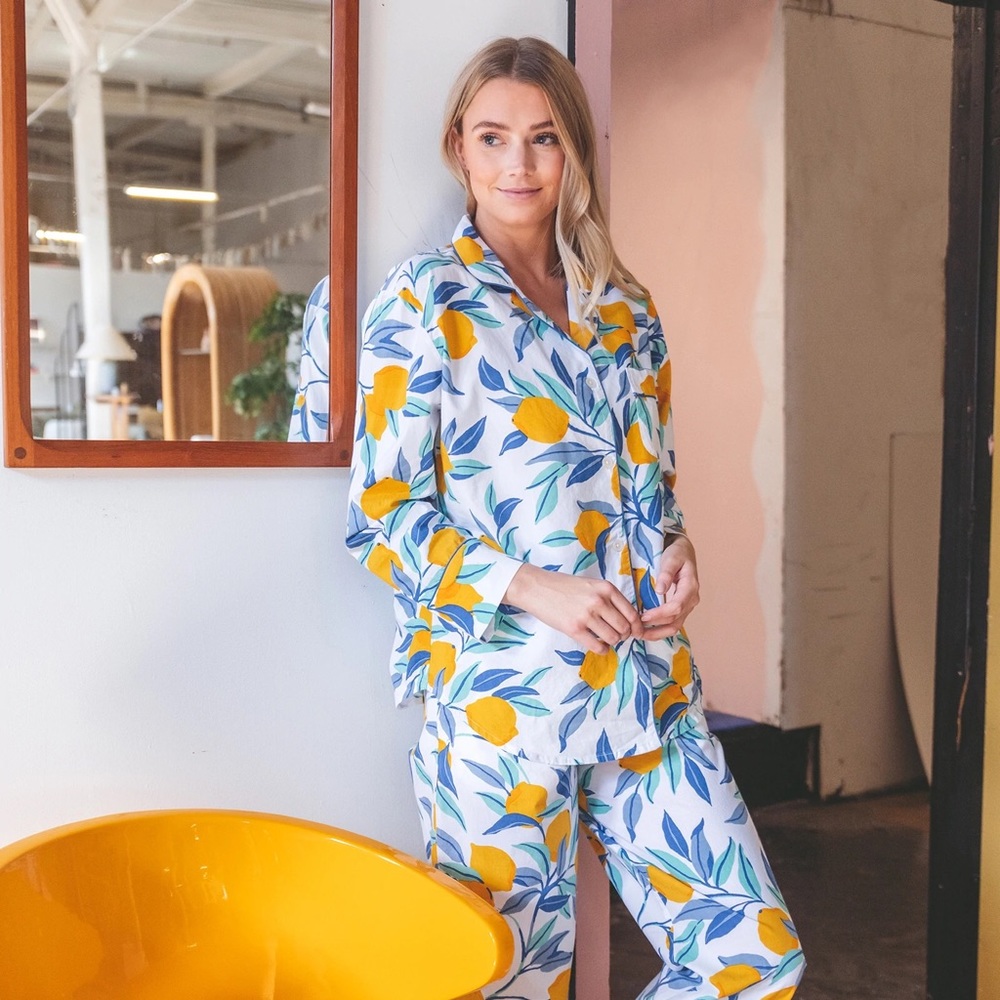 PRINTFRESH LONG SLEEVE COTTON LEMON ZEST PAJAMAS SZ S